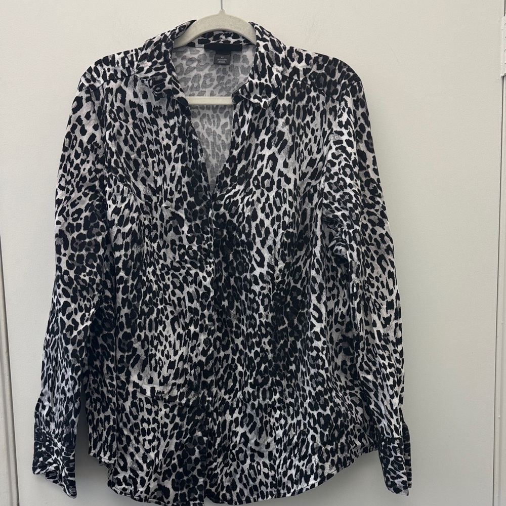 Lane Bryant Black and White Animal Print Button Down Shirt